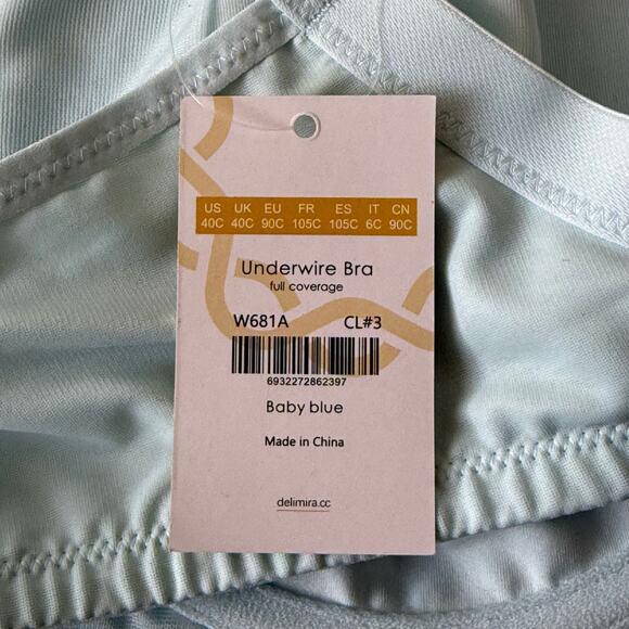 NWT Delimira Full Coverage Light Blue Bra 40C Underwire W681A Pastel Mesh - Picture 8 of 8
